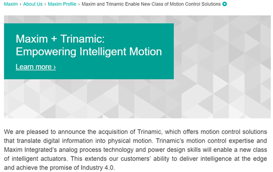 Maxim's acquisition of Trinamic, where is the prospect of the motor control chip company?